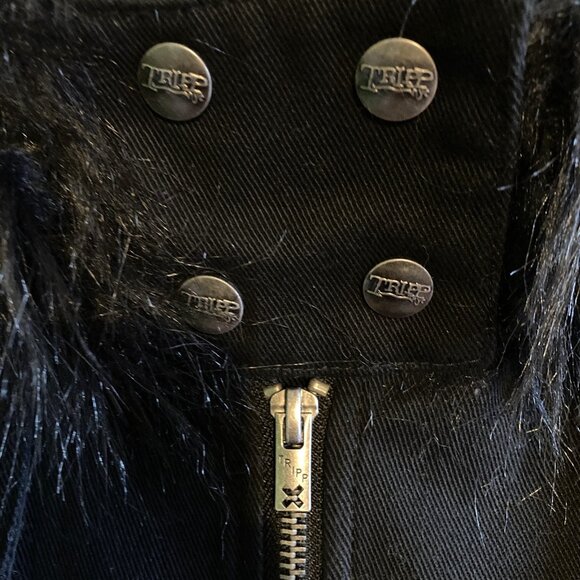 Tripp NYC Women's Black Y2K Jacket, Sz Large, Canvas Zipper Snaps Studs Faux Fur - Picture 8 of 10